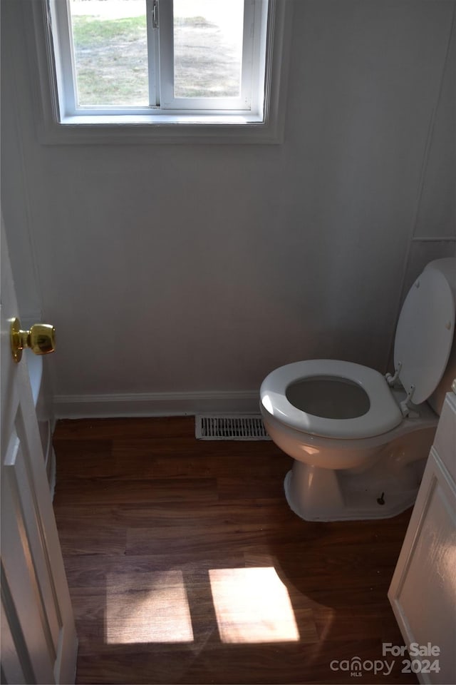 bathroom featuring wood-type flooring, vanity, and toilet