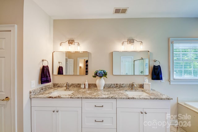 bathroom featuring vanity and separate shower and tub