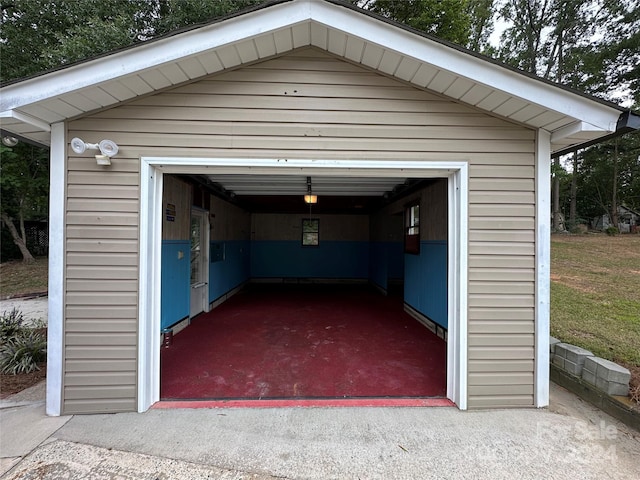 garage with wooden walls