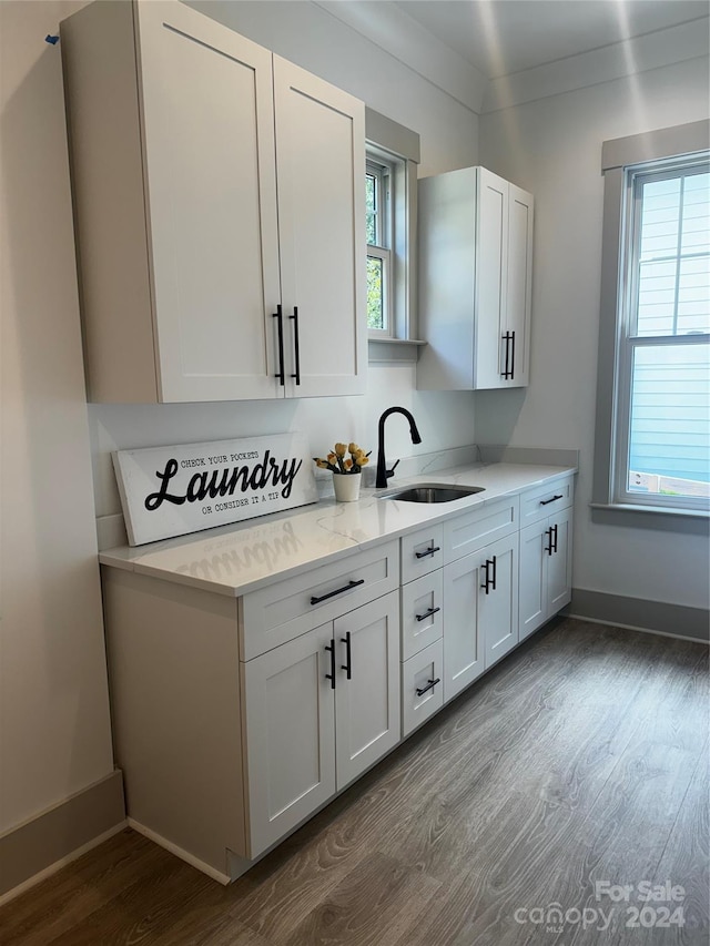 interior space with dark wood-style floors, baseboards, a wealth of natural light, and a sink