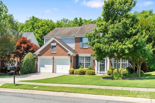 colonial-style house with a garage and a front yard