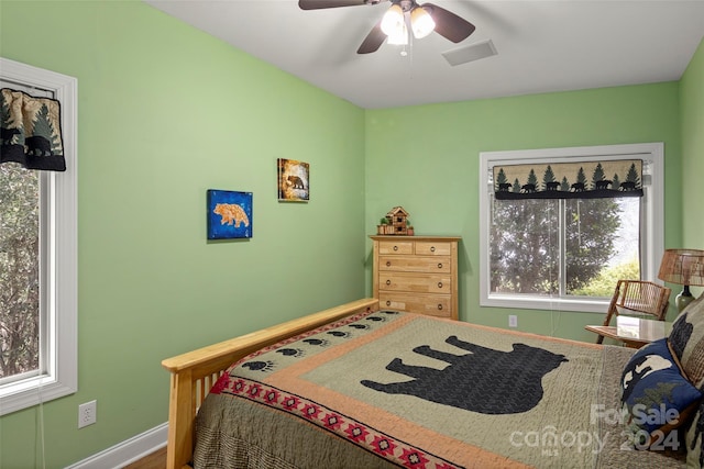 bedroom featuring ceiling fan