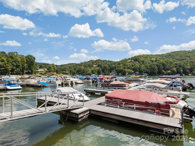 view of dock with a water view