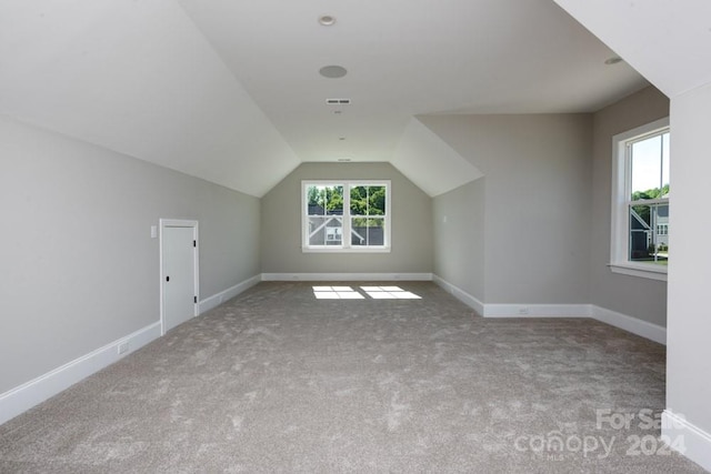 additional living space with light carpet and lofted ceiling