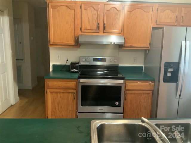 kitchen featuring hardwood / wood-style flooring, sink, and appliances with stainless steel finishes