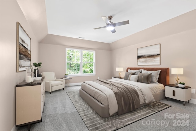 bedroom featuring carpet flooring and ceiling fan