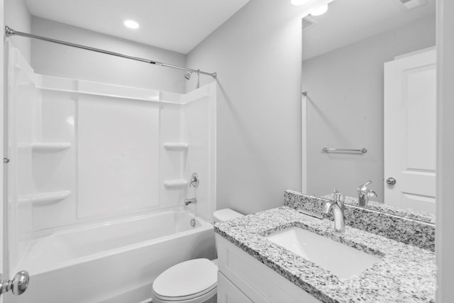 full bathroom featuring  shower combination, toilet, and vanity