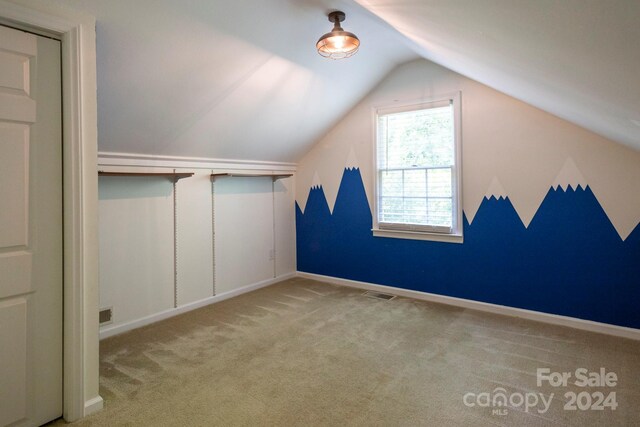 additional living space with lofted ceiling and carpet flooring