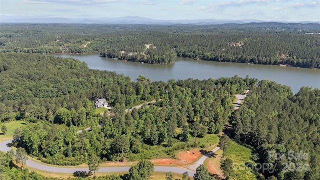 aerial view featuring a water and mountain view