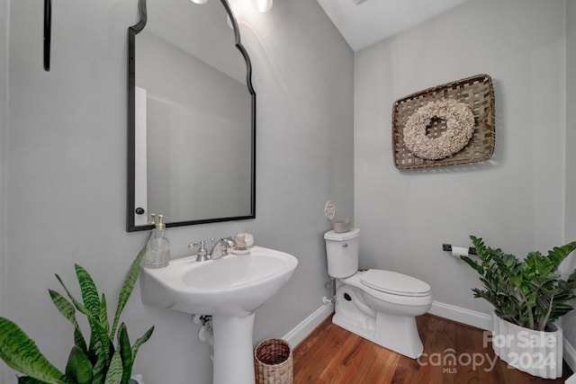 bathroom with hardwood / wood-style floors and toilet