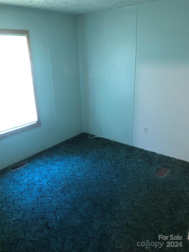 carpeted empty room with a textured ceiling