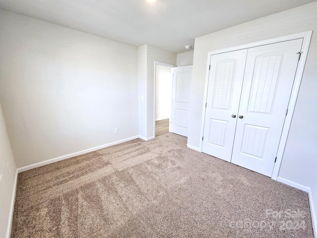 unfurnished bedroom featuring carpet floors and a closet