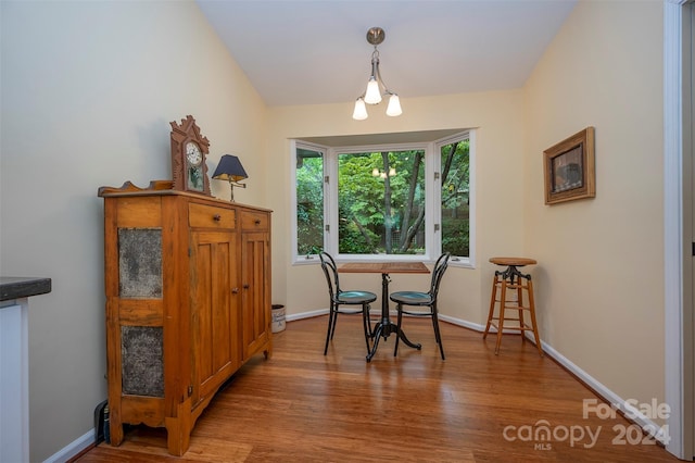 dining space featuring wood-type flooring