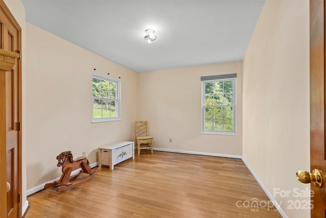 spare room with light hardwood / wood-style floors and plenty of natural light