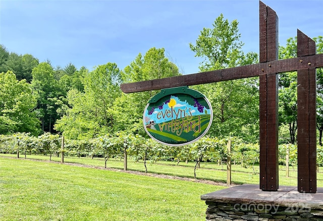 community sign featuring a yard