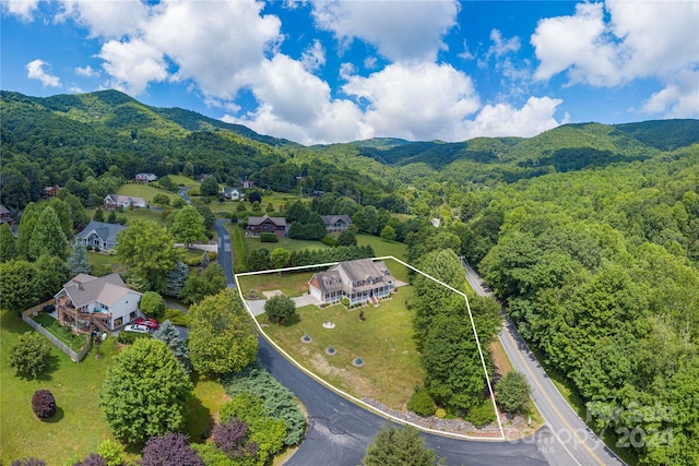 birds eye view of property featuring a mountain view