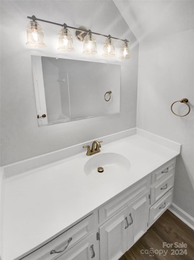 bathroom featuring hardwood / wood-style floors and vanity