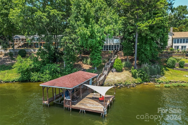 view of dock with a water view