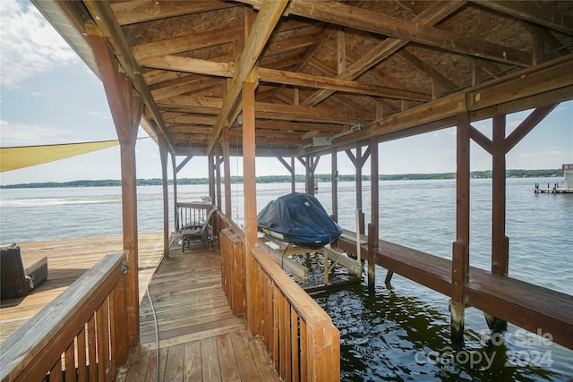 view of dock with a water view