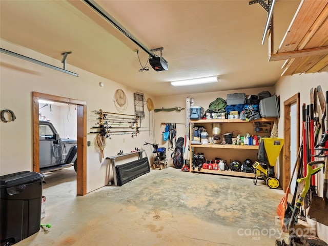 garage with a garage door opener