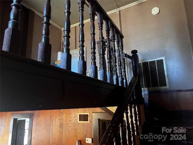 stairs with wooden walls