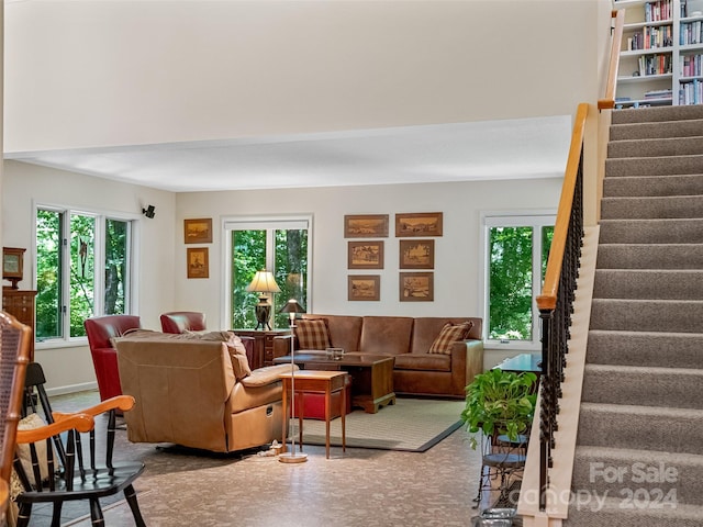 living room featuring plenty of natural light and carpet