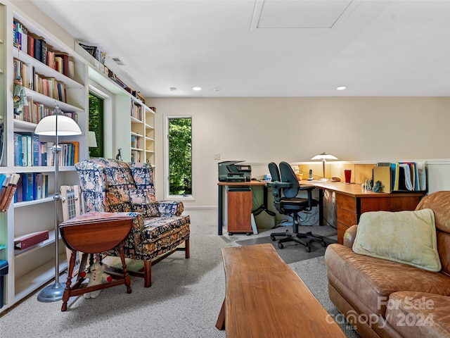 view of carpeted office space