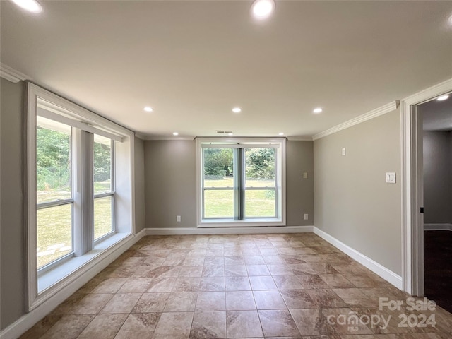 spare room featuring crown molding