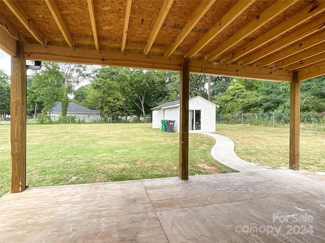 view of patio / terrace featuring an outdoor structure