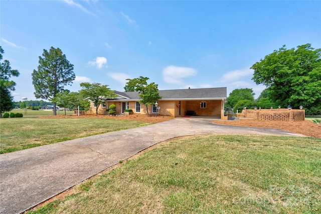 ranch-style home featuring a front yard