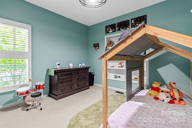 bedroom with carpet and multiple windows