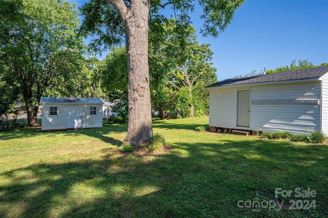 view of yard with a storage unit