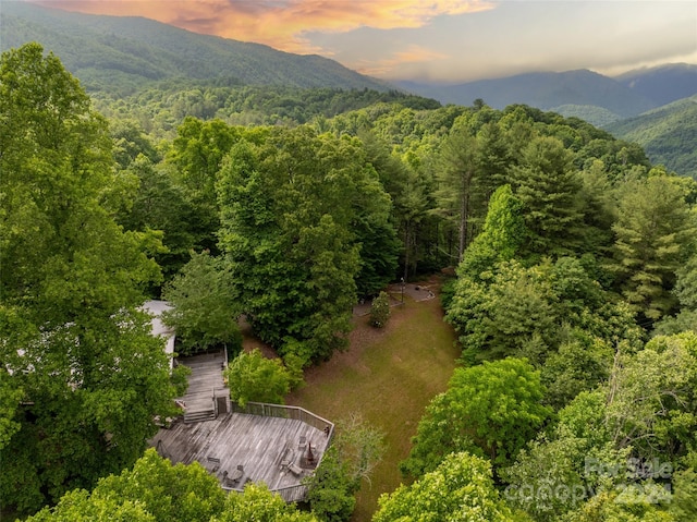 aerial view at dusk with a mountain view