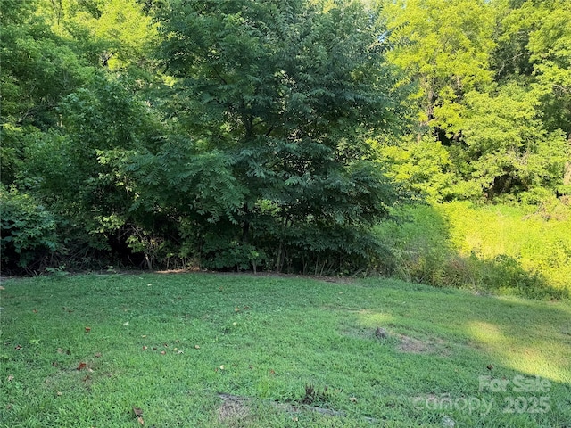 view of yard with a view of trees