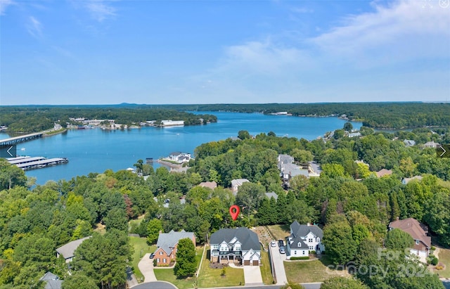 bird's eye view featuring a water view