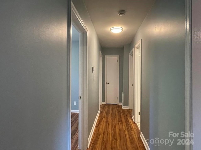 corridor with dark hardwood / wood-style flooring