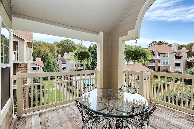 wooden balcony with a deck