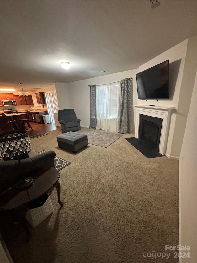 living room featuring carpet