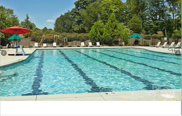 view of pool featuring a patio