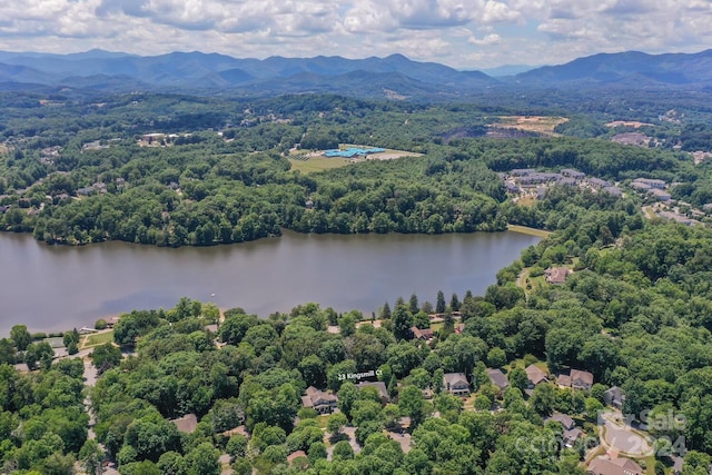 birds eye view of property with a water and mountain view