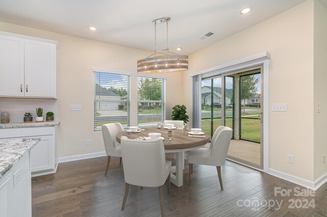 dining space featuring dark wood-type flooring