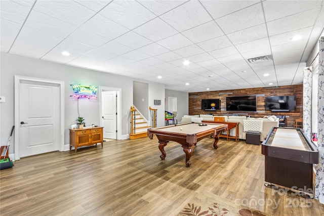 game room featuring hardwood / wood-style flooring and billiards