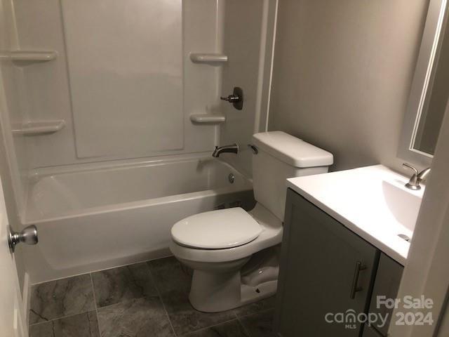 full bathroom with toilet, bathtub / shower combination, and vanity