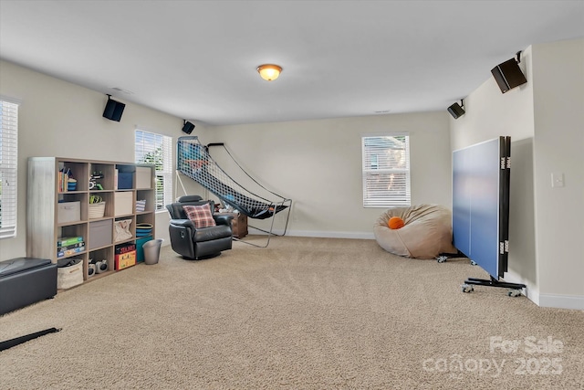 game room featuring carpet flooring