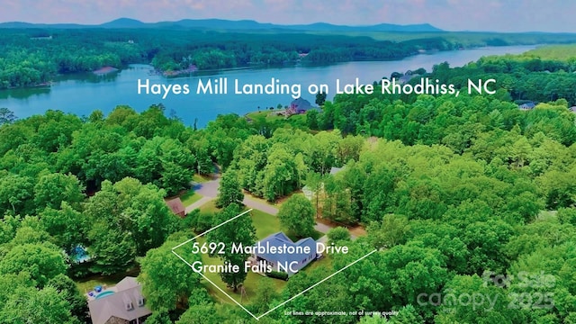 5692 Marblestone Dr, Granite Falls, NC 28630 - aerial overview of property's location featuring a large body of water, a forest, and property boundaries highlighted