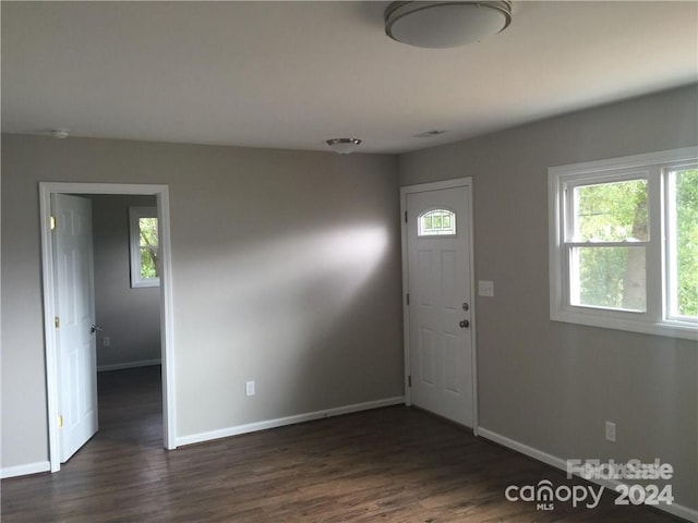 foyer with dark hardwood / wood-style floors