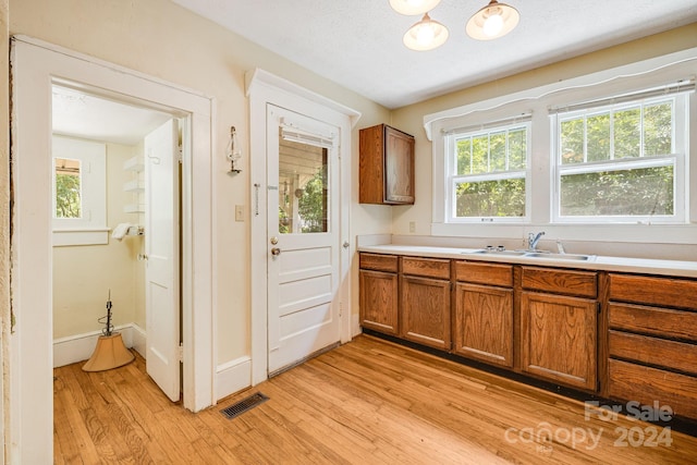 kitchen featuring sink, a healthy amount of sunlight, and light hardwood / wood-style floors