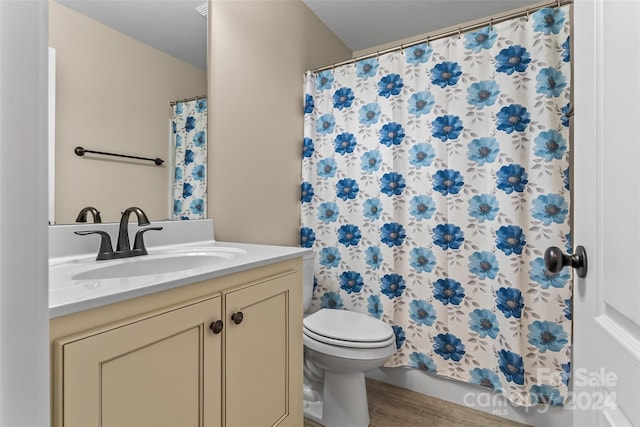 bathroom featuring hardwood / wood-style floors, toilet, and vanity