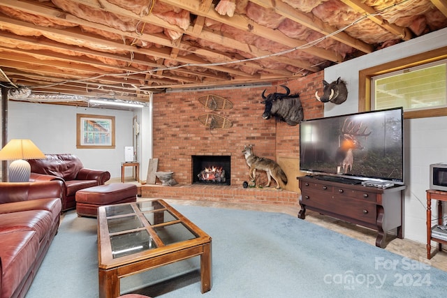 living room featuring a fireplace