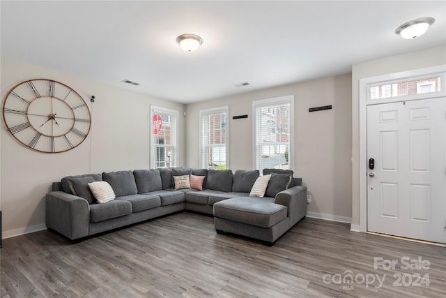 living room with hardwood / wood-style flooring